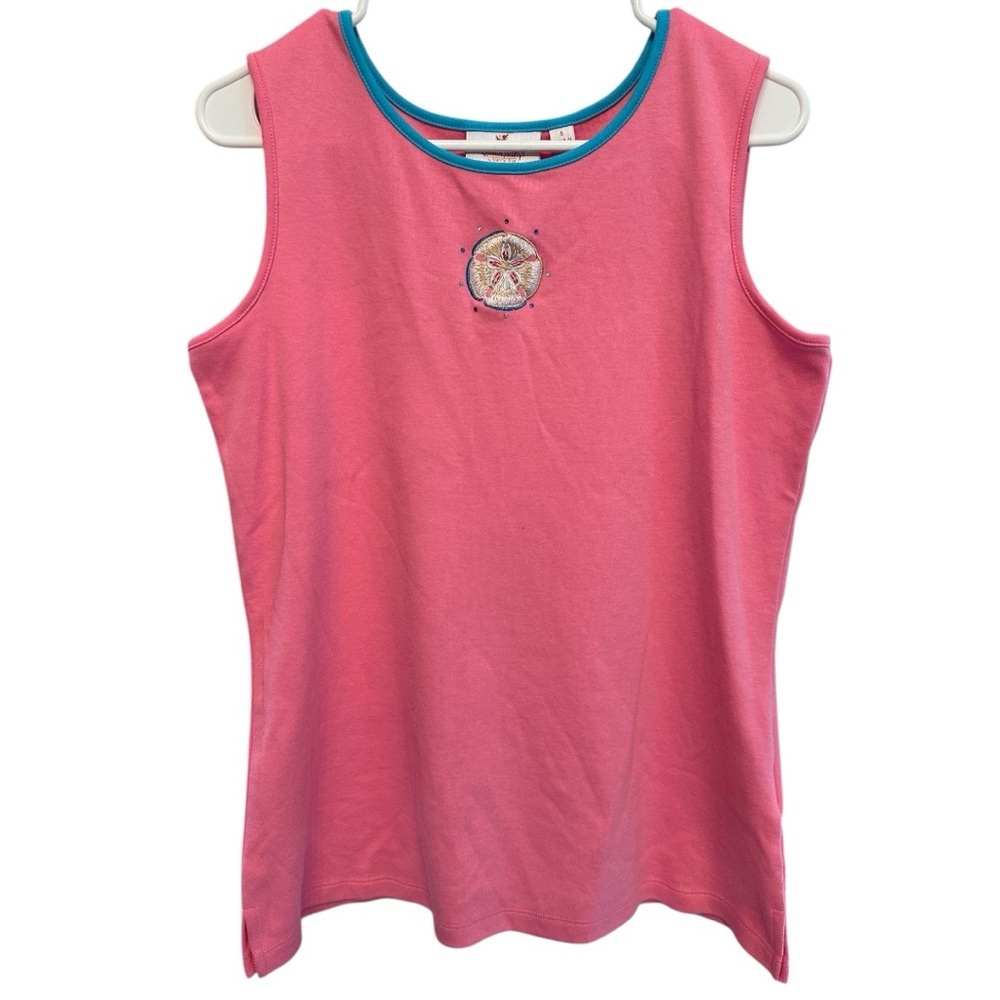 Y2K Era Quacker Factory Pink and Blue Sand Dollar Rhinestone Tank Top Small